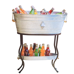 Bac à boissons en métal galvanisé avec support et étagère inférieure, accessoires de bar, seau à glace, refroidisseur à vin pour les fêtes et l'utilisation à domicile. - Product Image 1