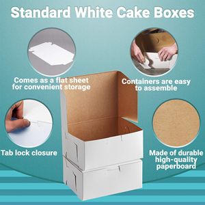 Paquete de 250 cajas de pastel blancas estándar 5,5X4X3 cajas de postre de esquina con cerradura de cartón para productos de panadería-cajas desechables - Product Image 4