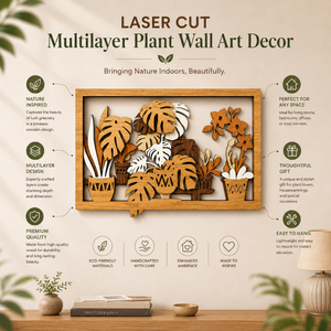 Arte Mural de Plantas Multicapa con Corte Láser de Lujo para Interiores de Casas Modernas |   Decoración de Pared Botánica de Madera Hecha a Mano Inspirada en la Naturaleza - Product Image 4