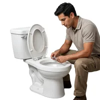 Cuvette de toilettes allongée en deux parties en céramique vitreuse, à double chasse avec jet siphonique, à poser au sol, design contemporain