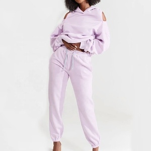 2026 Summer 100% Polyester Solid Casual 2 Piece Women's Sweatsuit Tracksuit Wholesale <b>Set</b> with Short Top & Full-Length Pants - Product Image 1