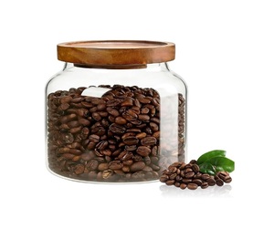 Frascos pequeños de vidrio con tapas herméticas, contenedor para café con tapa de madera, recipiente de vidrio para despensa para granos, arroz, azúcar - Product Image 1