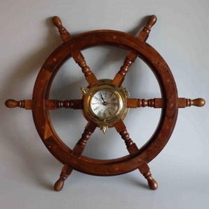 Horloge murale nautique de luxe en bois et laiton, 24 pouces, grande horloge murale maritime, design vintage de roue de bateau, décorative - Product Image 2