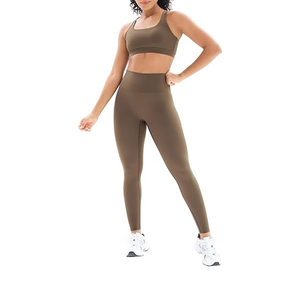 Women's Gym Fitness Yoga <b>Set</b> Textured Solid Custom Color & Size Breathable Quick Dry 2-Piece Legging Bra for Sale - Product Image 3