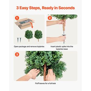 Árboles de Buxus Artificiales de 27 Pulgadas, Juego de 2 Arbustos Falsos con Estaca para el Suelo, Árbol de Seda Artificial de Aspecto Real - Product Image 4