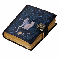 Nouveauté : Carnets Grimoire Chat Noir Gaufré en Gros, Impression UV, Couverture Rigide en Cuir, Cadeau Sorcellerie, A5, Bord Frangé, 100 Feuilles