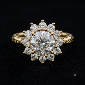 Bague de créateur élégante pour femme en or véritable 14 carats avec grappe de fleurs et diamant Moissanite, idéale pour mariage ou anniversaire, cadeau - Product Image 6