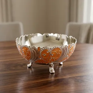 Bol en émail avec revêtement argenté, bol décoratif de luxe pour servir des desserts, pour la maison, Diwali, mariage, cadeau, décoration de table centrale - Product Image 3