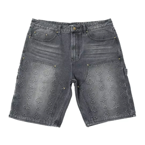 กางเกงยีนส์ขาสั้นเดนิมหนา 14 ออนซ์ พร้อมโลโก้ปั๊มนูน ขายส่ง รุ่น 2026 ผ้าฝ้าย 100% สไตล์สตรีทแวร์ กางเกงยีนส์ขาสั้น Jorts Meeroos Ind - Product Image 1