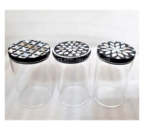 Offre Spéciale Ramadan Eid cadeau vadrouille incrustation support à gâteau avec pot acrylique 3 pièces ensemble vadrouille couvercle en bois nacre par artisanat de qualité - Product Image 4