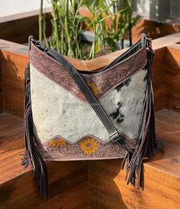 Nouveaux vrais cheveux élégants faits à la main sur cuir de vachette usiné Boho frange sacs à bandoulière Western à la mode femmes gland sacs à bandoulière - Product Image 2