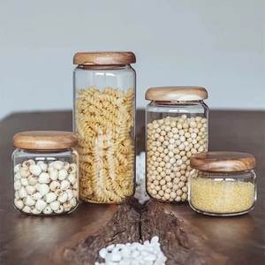 Pot de rangement en verre pour cuisine avec couvercle en bois, réutilisable, transparent, pour organiser les garde-manger, idéal pour biscuits, bonbons, fruits secs - Product Image 4