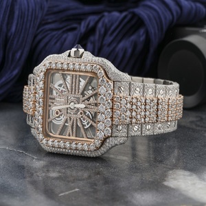 Montre Moissanite Iced Out Skeleton en Or Rose et Argent, Bijoux Hip Hop Bustdown, Montre de Luxe Transparente - Product Image 2