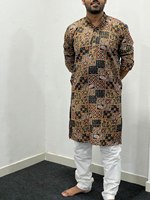 Kurta pour homme en fausse fourrure épaisse, imprimé numérique moderne, spécial Navratri, longueur standard, sur mesure pour les fêtes