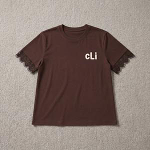 Chemise élégante pour femme à manches en dentelle, broderie contrastante effet serviette, coupe classique, streetwear personnalisé, mode DTF Y2K, jersey de coton - Product Image 3