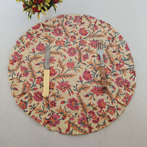 Modern Reversible Floral Hand Block Print Placemats Frill Edge Reusable Disposable <b>Dining</b> <b>Table</b> Decor for Home Wedding Banquets - Product Image 1
