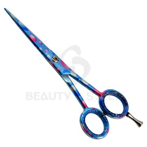 Tijeras Profesionales para Cortar el Cabello con Diseño de Puntos Azules, Tijeras de Barbero con Borde Convexo Afilado y Patrón Vibrante Único - Product Image 1