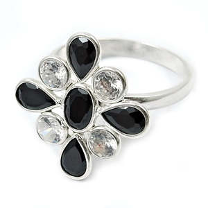 Round-Pear & Oval Cut Flower Clover <b>Ring</b> Natural Black & White CZ Bezel <b>Set</b> 925 Sterling <b>Silver</b> Classic Handmade Wholesale <b>Ring</b> - Product Image 1