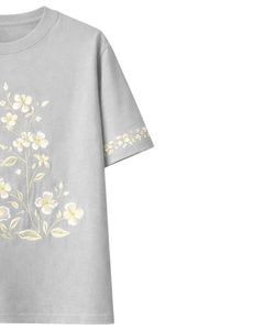 Camiseta Personalizada de Color Gris Claro con Estampado Floral para Mujer, Cuello Redondo de Algodón Suave, Manga Corta Informal, Top de Verano Ligero y Cómodo - Product Image 4