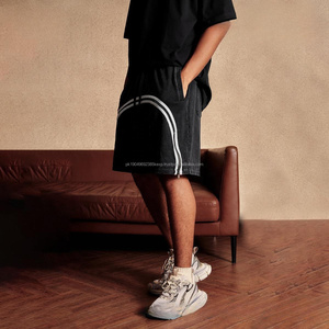 Pantalones cortos para correr de algodón 100% lavado ácido Vintage para hombre 310GSM Beach Batik High Street Style con bolsillos para verano - Product Image 1