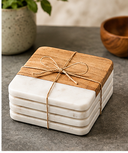Wood and <b>Marble</b> <b>Coaster</b> Set Handmade Eco Friendly Drink <b>Coasters</b> Round and Square Table Mats - Product Image 3