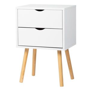 Comodino Moderno e Semplice 40*30*60cm, Mobile Bianco con Gambe Color Legno, MDF, Gambe Alte, Due Cassetti - Product Image 2