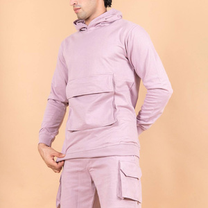 Ensemble sweat-shirt à capuche pour homme, couleur unie, tricoté, manches longues, short, deux pièces, tenue décontractée, style été - Product Image 3