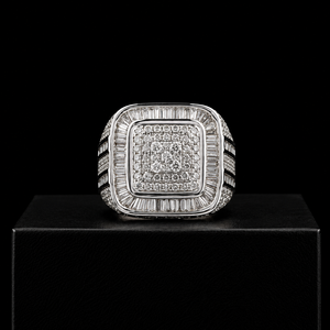 Trendy Moissanite Square Signet <b>Ring</b> For Man Full <b>Iced</b> Round & Baguette Diamond Cluster <b>Ring</b> White Gold Plated Hip Hop Jewelry - Product Image 1