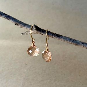 Boucles d'oreilles en quartz morganite, argent sterling 925, plaqué or 14 carats, boucles d'oreilles délicates, pierre de naissance de juin, cadeau pour elle - Product Image 6