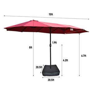 Ombrellone da Esterno Grande 15x9ft Bifacciale Rosso con Luce e Base, Ombrellone Doppio per Uso Multiplo - Product Image 4