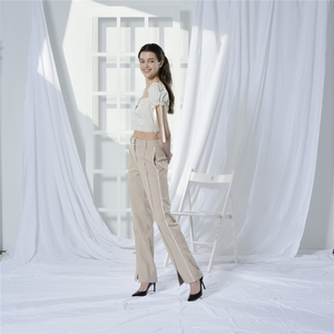 ODM respirant anti-rides décontracté taille moyenne plat avant cheville longueur polyester élégant durable pantalon complet pour les femmes - Product Image 5