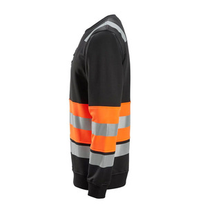 Men's Reflective Safety <b>Sweatshirt</b> <b>Crew</b> <b>Neck</b> Long Sleeve Orange <b>Black</b> High Visibility Workwear with Pocket Regular Fit - Product Image 2