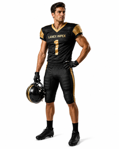 Nouvel ensemble maillot et pantalon de football américain noir et or pour homme, imprimé par sublimation, respirant, pour entraînement, taille adulte - Product Image 2