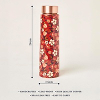Botol Air Tembaga Pola Bunga Kustom Merah Dengan Tutup Rose Gold, Wadah Minum Portabel untuk Perjalanan, 26cm, Kualitas Tinggi