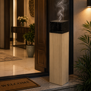 Quemador de Incienso Moderno de Madera y Metal Negro Perforado, Diseño de Torre Elegante para Decoración Contemporánea del Hogar y Hoteles - Product Image 3