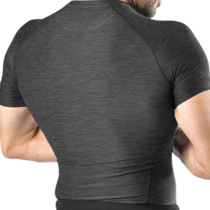 T-shirt de compression noir personnalisé pour homme, séchage rapide, entraînement en salle de sport, course à pied, fitness, athlétique, manches courtes, performance - Product Image 4