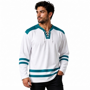 Camiseta de Hockey Blanca para Hombre, Manga Larga, Cuello Redondo, Transpirable, Absorbe la Humedad, 100% Poliéster, Nombre del Equipo Personalizado, Cierre con Cordón - Product Image 3