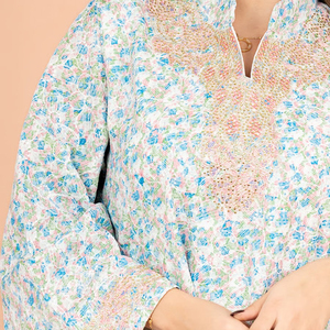 Robe longue à imprimé floral avec col montant, manches lanternes, style vintage, coupe empire, manches longues, coupe ample, confortable, à porter en toutes saisons - Product Image 2