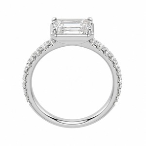Anillo de compromiso de diamantes con corte esmeralda para mujer, engaste pavé, montura de puntas, estilo clásico, plata 925, certificado IGI - Product Image 3