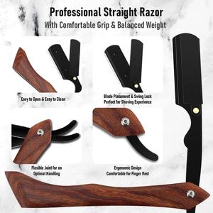 Wood Handle Straight <b>Razor</b> Stainless Steel Blade Single Blade For Face Shaving Smooth & Comfortable Professional - Product Image 1