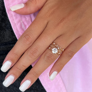 Ensemble de bagues de fiançailles Twig en or massif 14 carats avec diamants de laboratoire, bague feuille celtique, ensemble de bijoux de mariage, ensemble de bagues pour couple - Product Image 2