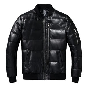 Metallic <b>silver</b> men’s leather <b>jacket</b> with a shiny finish and slim-fit biker style. - Product Image 1