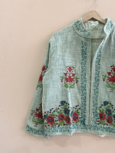 Veste courte en coton imprimée à la main, style vintage, pour femmes - Product Image 3