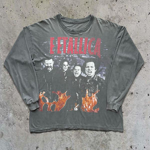 T-shirt à manches longues pour homme, grande taille, en jersey respirant, effet délavé, déchiré, imprimé graphique, coupe ample - Product Image 1