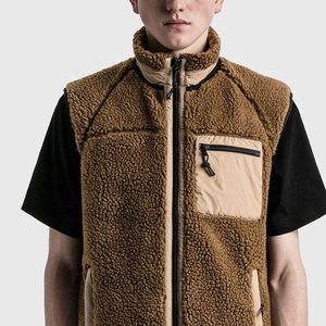 Chaleco de Forro Polar Marrón para Hombre, Cierre Completo, Cuello Alto, Sin Mangas, Ropa Exterior Informal de Otoño, Color Sólido, Material de Poliéster Resistente al Viento - Product Image 6