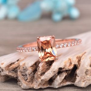 Anillo de Compromiso de Morganita Rosa Melocotón, Anillo Delicado de Morganita, Plata de Ley 925, Chapado en Oro Rosa de 14K - Product Image 6