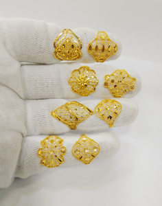 Colección de Anillos Turcos con Filigrana, Acabado en Oro Amarillo de 22K, Diseño Floral Tradicional en Malla, Ajustable, Joyería para Fiestas - Product Image 1