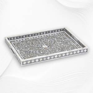 Bandeja de Hueso con Incrustaciones de Diseño, Bandeja Artesanal de Hueso Premium, Bandeja de Marquetería de Hueso, Bandeja con Incrustaciones Hechas a Mano, Bandeja Decorativa con Trabajo en Hueso - Product Image 1