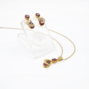 925 Sterling Silver Natural Pink <b>Garnet</b> Pendant & <b>Earring</b> Set Gold Plated OEM ODM Fine Jewelry - Product Image 4