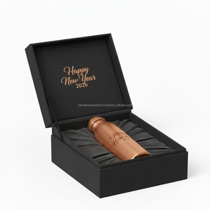 Bouteille d'eau en cuivre pur de 32 oz avec couvercle Design anti-fuite Ayurveda Health Benefit Joyeux Noël gravé et bonne année - Product Image 5